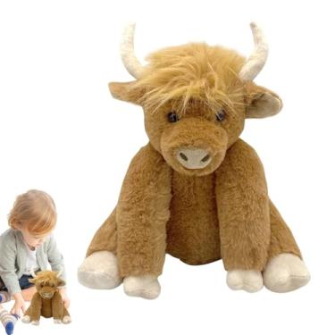 Imagem de Vaca recheada das montanhas, pelúcia de vaca das montanhas - Boneca de pelúcia de vaca móvel com articulação macia de 10 polegadas,Gado das terras altas para dormir, animal de pelúcia de iaque marrom,