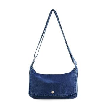 Imagem de AdiStylinno Bolsa transversal para mulheres e homens, bolsa de ombro pequena moderna bolsa jeans transversal com alça ajustável com zíper, Azul escuro, 27 x 17.5 x 4.5 cm / 10.6 x 6.88 x 17.7 in