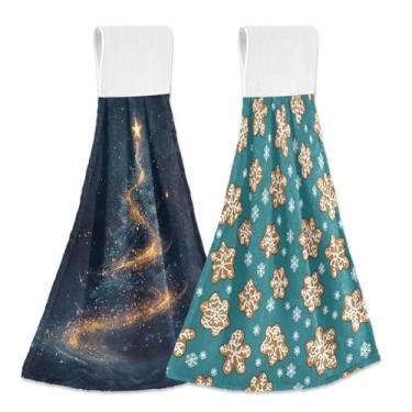 Imagem de Blueangle Pacote com 2 toalhas de gravata mágicas para pendurar na árvore de Natal - Toalhas de prato de veludo coral macias absorventes para cozinha e banheiro (172)