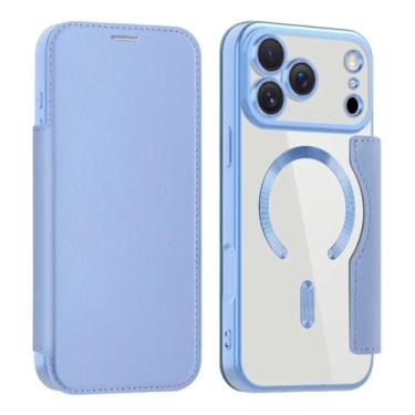 Imagem de SFDSUH Capa Flip Magnética em Couro PU com Revestimento Transparente para iPhone 16 Pro Max, Suporte para Cartão e Porta-Objetos (Para iPhone 16 Pro Max/Azul Claro)