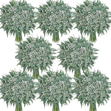 Imagem de Serwalin 360 peças, 7 tipos de hastes artificiais mistas de eucalipto vegetal, flores de hálito de bebê artificiais com folhas falsas para buquês faça-você-mesmo, decoração de casa