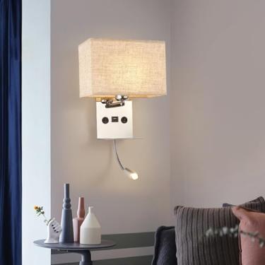 Imagem de E27 Arandela Lâmpada de Parede de Leitura Interna Lâmpada de Parede Moderna com Prateleira Rotação 360° Holofote Gooseneck Interruptor Duplo Iluminação de Parede com Porta USB Quarto (Prata, Abajur