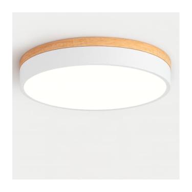 Imagem de Luminária De Teto Led Moderna, Embutida Minimalista Madeira, 3000K 4000K 6000K, Não Regulável, Lâmpada Iluminação Circular Com Abajur Acrílico Para Quarto, Lavanderia E Corredor (Branco 40cm)
