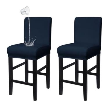 Imagem de NICEEC Capas de banco de bar com encosto elastano elástico capas de banco de bar repelentes à água capas de cadeira de balcão de altura removível lavável capa retangular para cozinha sala de jantar
