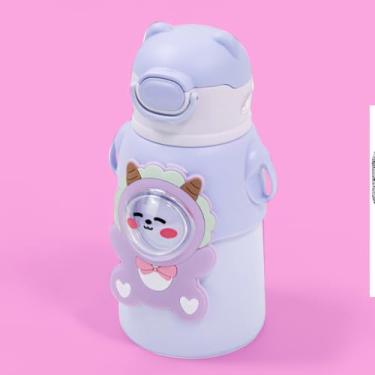 Imagem de Garrafa Térmica Infantil com Tema de Bichinhos, 520ml, Aço Inoxidável, com Alça, Bico Articulável, 18,5cm Altura, para Escola e Passeios