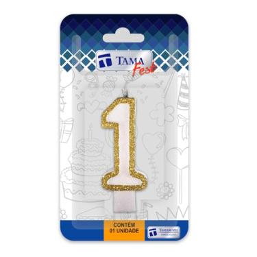 Imagem de Vela Aniversário Branco E Dourado Nº 1 C/ 1 Un.