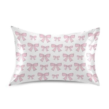 Imagem de SEHANY Capas de almofada de seda com laço rosa para cabelo e pele, capas de almofada de cetim respiráveis macias e refrescantes com fecho de envelope, tamanho king (50 x 76 cm)