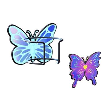 Imagem de Suporte magnético de borboleta luminosa para geladeira, organizador de copos Stanley de metal revestido de PE atualizado com porta-copos magnético que brilha no escuro e suporte adesivo para cozinha