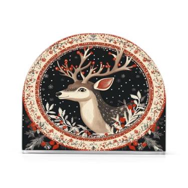Imagem de xigua Porta-guardanapos de rena de Natal estilo vintage para mesas, suportes de guardanapo de papel de placa acrílica elegante, dispensador de papel de seda independente moderno para sala de jantar