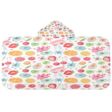 Imagem de CEBUGI Toalha de banho com capuz de frutas em aquarela para crianças toalha de banho macia absorvente com capuz 127 x 59,7 cm toalha de banho de praia para meninos e meninas