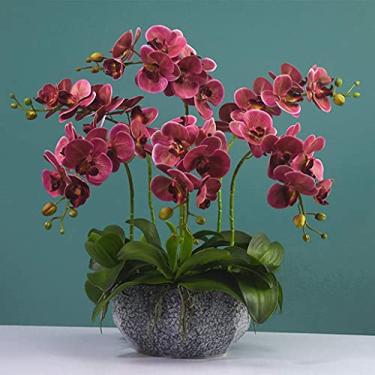 Imagem de Conjunto de flores artificiais, orquídea Phalaenopsis grande, flores artificiais, orquídeas falsas Phalaenopsis com arranjo de vaso, conjunto de orquídeas artificiais de plantas em vaso