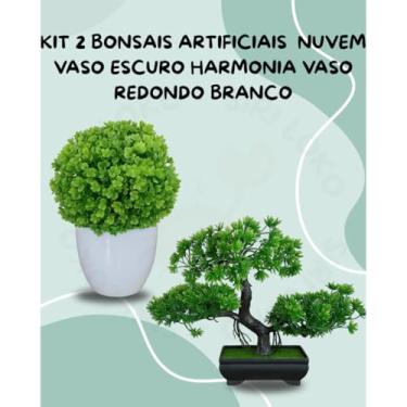 Imagem de Genérico, Kit 2 Bonsais Japonês Artificial – Modelos Harmonia Vaso Redondo Branco e Nuvem Vaso Escuro Premium