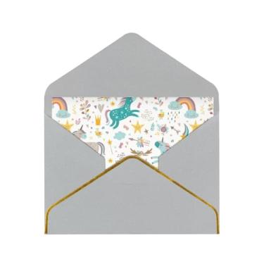 Imagem de SKKNT Cartões de felicitações com estampa vermelha de unicórnios para todas as ocasiões, convites de festa de aniversário de casamento, 12,7 x 15,2 cm