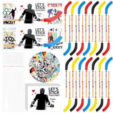 Imagem de Gosodeny Conjunto de 28 lápis de hóquei e borrachas de hóquei a granel, inclui lápis de hóquei, adesivos de hóquei, embalagens de cartões de hóquei, sacos de presente, fãs de hóquei, fãs de esportes