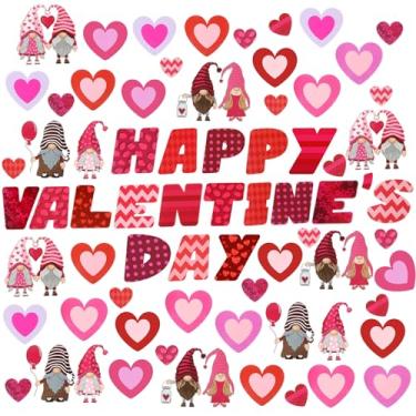 Imagem de Mooliwe 75 peças de decoração de quadro de avisos para o dia dos namorados, decorações de sala de aula, papel, coração, recortes de gnomo, molduras de coração com ponto de cola, para férias, sala de