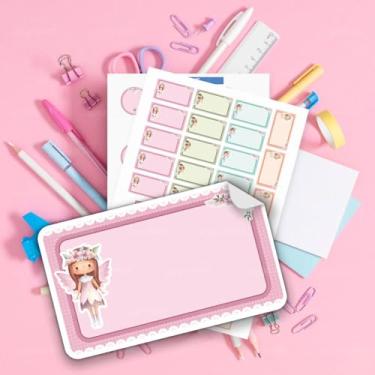 Imagem de Kit de Etiquetas Escolares Fadas 03, conjunto de adesivos sem personalização, tema fadas, para cadernos, livros, lápis e lancheira