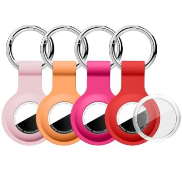 Imagem de Linsaner Para suporte AirTag com capa limpa para AirTag, chaveiro para AirTag, silicone para AirTag, pacote com 4 para Apple Holder GPS Tracker Item Tag Finders, rosa/laranja/rosa choque/vermelho