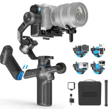 Imagem de FeiyuTech SCORP Mini 3 Pro [Kit] Estabilizador de câmera de rastreamento AI com bolsa + luz de preenchimento + haste de extensão, alça remota destacável, carga útil de 2 kg, estabilizador gimbal tudo