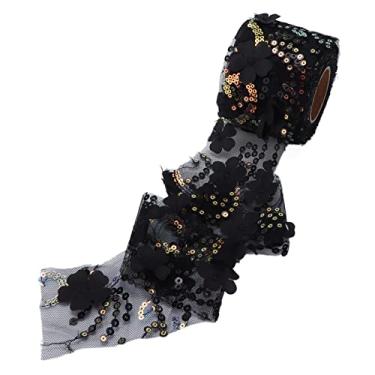 Imagem de Tecido de tule MUNEFE, rolo de tule de lantejoulas, rolo de tule de lantejoulas de poliéster portátil pequeno flash para decorações de casamento e aniversário (6 cm) (Preta)