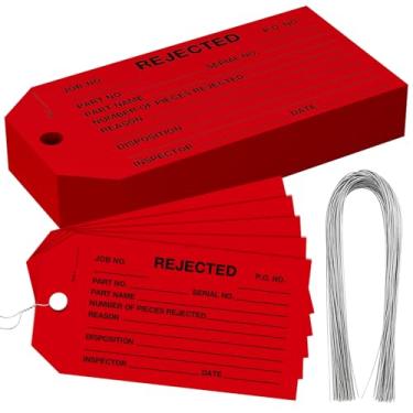 Imagem de Pacote com 100 etiquetas rejeitadas com fio - etiquetas vermelhas de inspeção de produtos defeituosos, cartolina 10 x 6 cm para verificações de qualidade de fabricação