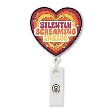 Imagem de HOSALA Silently Screaming Inside Carretel retrátil com clipe jacaré, suporte de crachá ABS engraçado trabalhador de saúde médico enfermeiro, presente de estudante de enfermagem para família, amigos