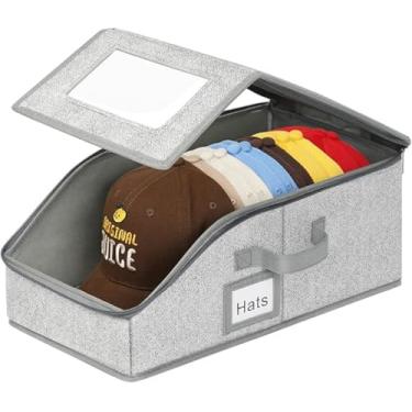 Imagem de JDHTMTCBGX Organizador de chapéus de beisebol, caixa de chapéu comporta até 12 bonés com janela de PVC transparente, zíperes duplos à prova de poeira, organizador de chapéus adequado para quartos e