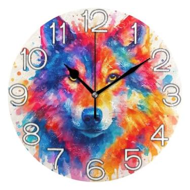 Imagem de GAIGEO Relógio de parede analógico colorido colorido em aquarela relógio de cozinha bonito redondo sem tique-taque silencioso, decoração de parede vintage sala de estar, 25 cm, ponteiros pretos