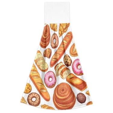 Imagem de Pães de padaria impressões de pães toalhas de mão com laços pendurados conjunto de 2 toalhas de banheiro de cozinha fofas altamente absorventes decoração de banheiro, 47 x 35 centímetros