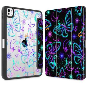 Imagem de Mektron Capa para iPad Pro M5/ M4 11 polegadas 2025/2024 com suporte para lápis, modelos compatíveis: A3357/A3358/A3359/A2836/A2837/A3006, capa transparente à prova de choque, borboleta de fantasia