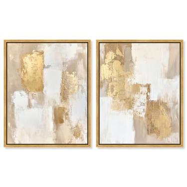 Imagem de Conjunto de 2 decoração de parede Boho com impressão em tela Golden Enigma da Art Remedy, moldura dourada, 51 x 61 cm