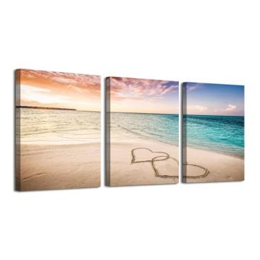 Imagem de daktenn 3 peças de arte de parede de praia pôr do sol decoração de parede decoração de parede oceano praia pôr do sol arte de parede pintura de paisagem 61 x 81 x 7 painéis