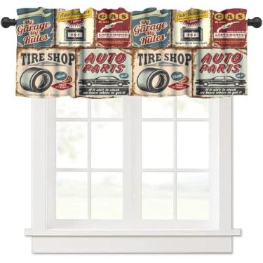 Imagem de Cortina de saia de carro vintage, pôster de garagem estilo retrô, estampa artística de carro de corrida clássico antigo, tratamentos de janela pequena para cozinha, sala de estar, café, decoração de