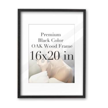 Imagem de iHery Porta-retrato padrão de 40,6 x 50,8 cm, madeira de carvalho verdadeiramente natural, cor preta, com fundo espesso de vidro acrílico de alta transparência, molduras para fotos, design minimalista