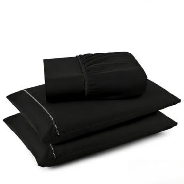 Imagem de Conjuntos de Roupas de Cama 3 peças Fronha Ponto Palito Tecido Macio (Preto,Solteiro)