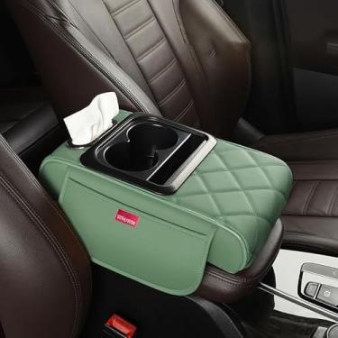 Imagem de acdiac Almofada de apoio de braço para console central de carro à prova d'água de couro caixa de apoio de braço automotivo com suporte de copo acessórios interiores automotivos (verde)