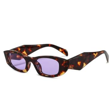 Imagem de Óculos de Sol UV400 - Olho de Gato, Hastes Largas, Estampa de Leopardo, Armação Pequena, para Homens e Mulheres, Esportes ao Ar Livre, Corrida, Ciclismo, Leopardo Roxo