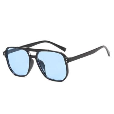 Imagem de Óculos de Sol Femininos com Rebites e Ponte Dupla, Proteção UV400, Ideais para Esportes ao Ar Livre, Corrida e Ciclismo, nas Cores Preto e Azul.