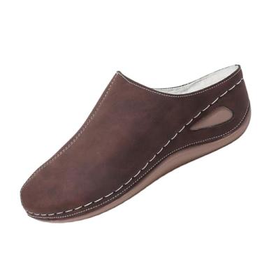 Imagem de Sandálias femininas de lazer sólidas e versáteis salto plataforma baotou chinelo flocado confortável para uso interno e externo casual, Marrom, 34