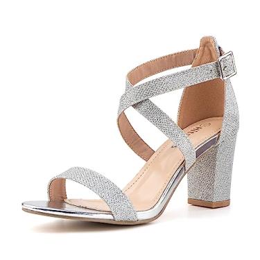 Imagem de Hitmars Sandálias de salto alto plataforma grossas salto alto com tira no tornozelo salto bloco sandálias bico aberto sapatos vestido festa de casamento verão feminino preto nude ouro EUA 6-11, Y2 -