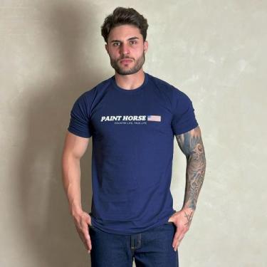 Imagem de Camiseta Masculina Country Azul Bandeira EUA Paint Horse - PAINTHORSE,