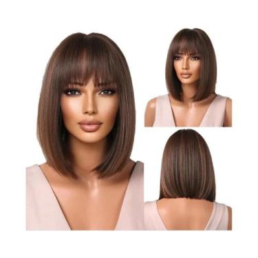 Imagem de Peruca Sintética Curta Em Tom Castanho Natural Para Mulheres, Corte Re