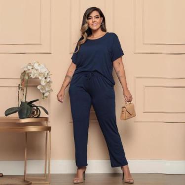 Imagem de Conjunto Feminino Plus Size Manga Curta Confortável - Chic Madam, Azul