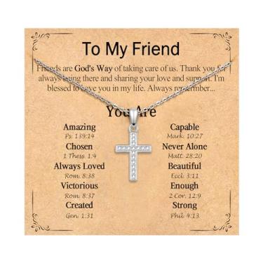 Imagem de PODLEV Presentes cristãos para mulheres e meninas, colar com pingente de cruz de zircônia cúbica banhada a prata, 40,6 cm + 5 cm, ideia de presente religioso de Natal para filha, neta, sobrinha