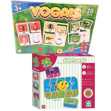 Imagem de Kit Brinquedo Educativo 3 Anos Soletrando Quebra-cabeça Alfabetização 