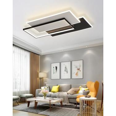 Imagem de Luminária de teto LED moderna e regulável para sala de estar, com controle remoto, formato retangular, preta, minimalista, em metal e acrílico, ideal para quarto, sala de jantar e escritório
