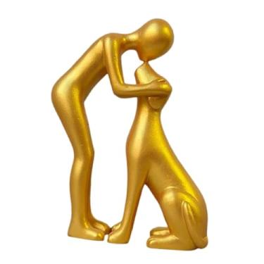 Imagem de IEUDNS Estátua de Homem e Cachorro - Decoração para Casa - Escultura de Cachorro - Estatueta para Banheiro, Dourado