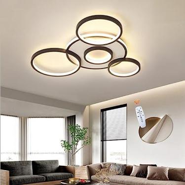 Imagem de Luminária de teto LED criativa em formato de círculo, com intensidade regulável e controle remoto. Luminária moderna redonda para sala de estar, com cúpula de metal e acrílico, ideal para il