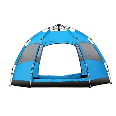 Imagem de AkosOL Barraca de acampamento, tenda hexagonal de yurt, tenda pop-up automática, tenda de acampamento ao ar livre, camada dupla, portátil, leve, para mochilão, abrigo de sombra Bea Hopeful, 3 a 5