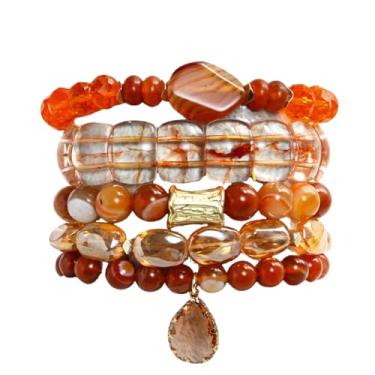 Imagem de ZOSOJONA Pulseiras femininas Boho com contas, 5 peças, contas de ágata turquesa, conjunto de pulseiras elásticas com pedra natural e cristal, pulseiras empilháveis da amizade, joias presentes para