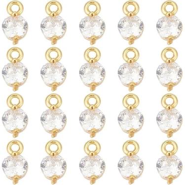 Imagem de 20 peças de pingentes de zircônia cúbica de latão, banhados a ouro 18 K, pingentes redondos de cristal, pingentes de cristal de latão com laços de latão para colar, pulseira, brincos, fabricação de